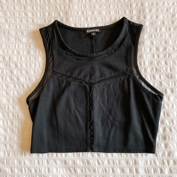 Geometric Black Knit Crop Too with Mesh - Picture 1 of 2